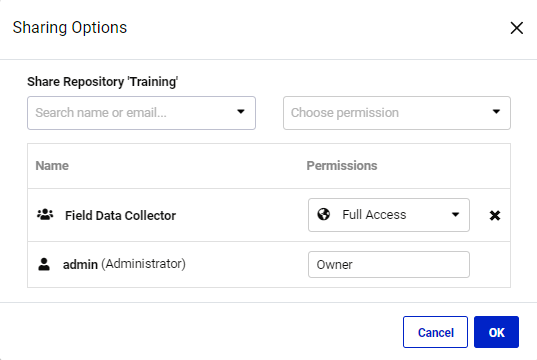 Viewing a user role added to sharing